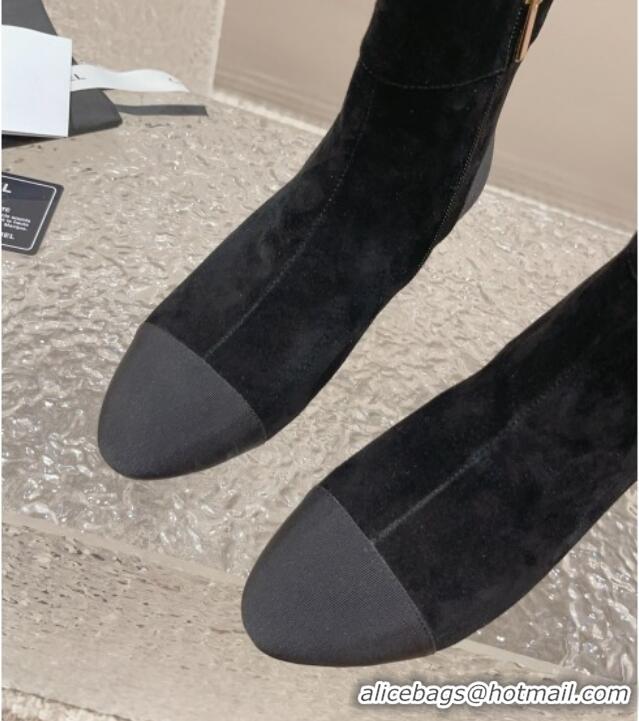 Buy Luxury Chanel Suede Heel Ankle Boots with Framed CC Black 925003