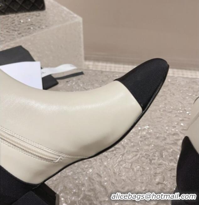 Classic Hot Chanel Calfskin Heel Ankle Boots with Framed CC White 925004