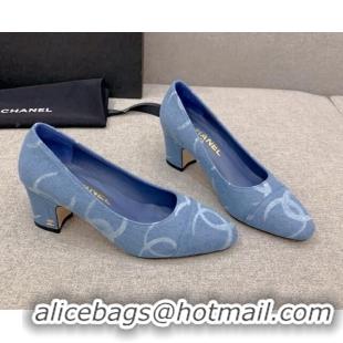 Unique Style Chanel Printed CC Denim Pumps 6.5cm Light Blue 925009