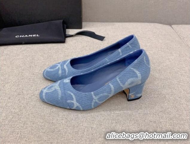 Unique Style Chanel Printed CC Denim Pumps 6.5cm Light Blue 925009