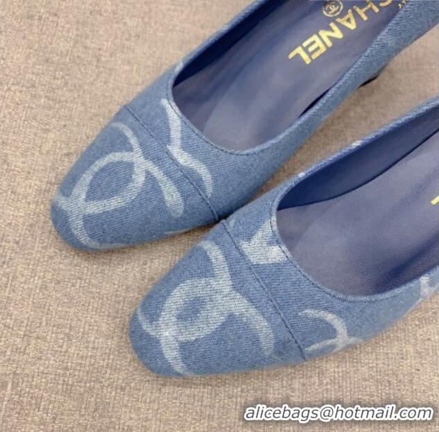 Unique Style Chanel Printed CC Denim Pumps 6.5cm Light Blue 925009