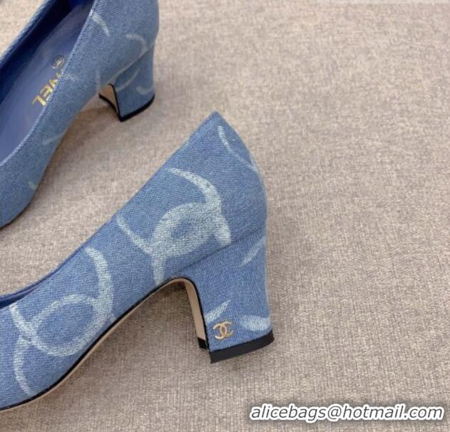 Unique Style Chanel Printed CC Denim Pumps 6.5cm Light Blue 925009