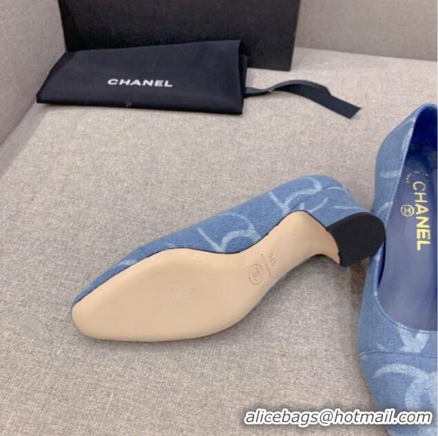 Unique Style Chanel Printed CC Denim Pumps 6.5cm Light Blue 925009