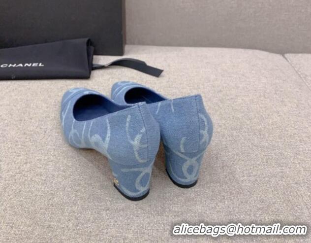 Unique Style Chanel Printed CC Denim Pumps 6.5cm Light Blue 925009