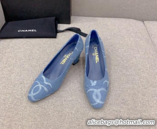 Unique Style Chanel Printed CC Denim Pumps 6.5cm Light Blue 925009