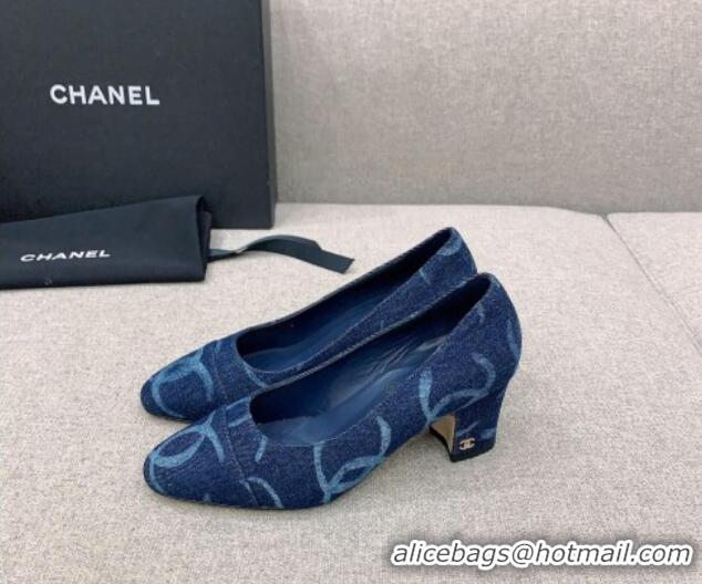 Sumptuous Chanel Printed CC Denim Pumps 6.5cm Dark Blue 925010