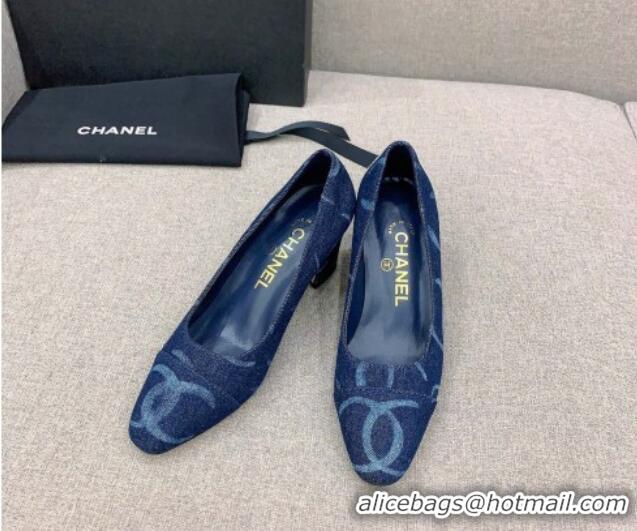 Sumptuous Chanel Printed CC Denim Pumps 6.5cm Dark Blue 925010