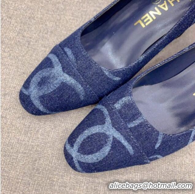 Sumptuous Chanel Printed CC Denim Pumps 6.5cm Dark Blue 925010