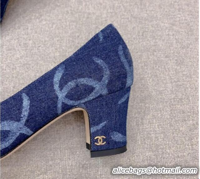 Sumptuous Chanel Printed CC Denim Pumps 6.5cm Dark Blue 925010