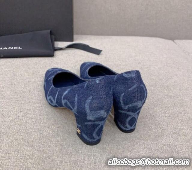 Sumptuous Chanel Printed CC Denim Pumps 6.5cm Dark Blue 925010