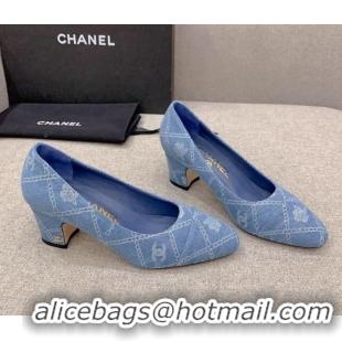 Perfect Chanel Printed CC Denim Pumps 6.5cm Light Blue 925011