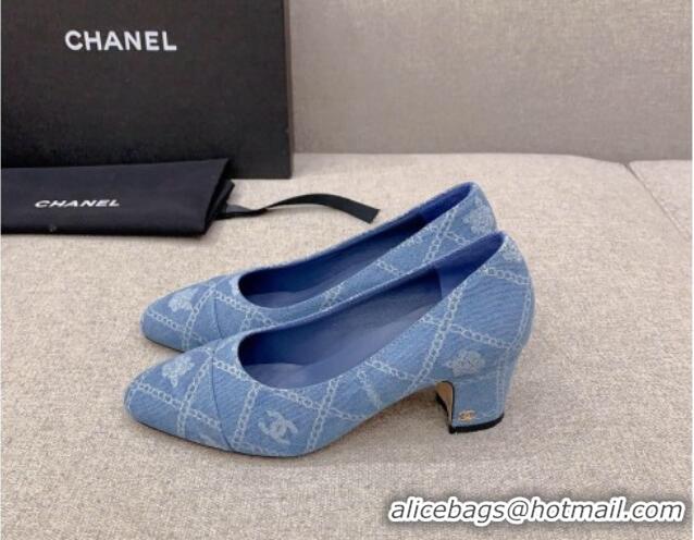 Perfect Chanel Printed CC Denim Pumps 6.5cm Light Blue 925011