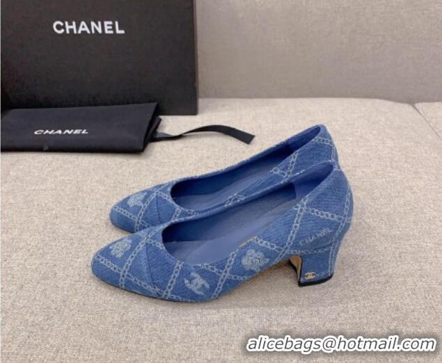 Top Grade Chanel Printed CC Denim Pumps 6.5cm Medium Blue 925012