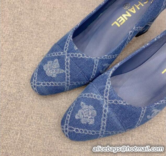 Top Grade Chanel Printed CC Denim Pumps 6.5cm Medium Blue 925012