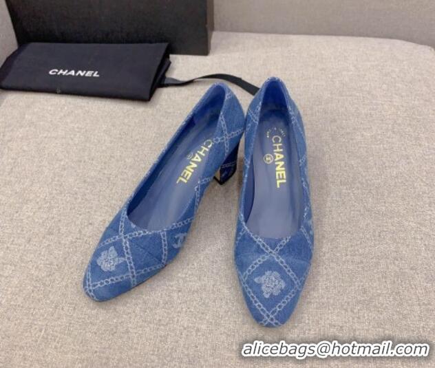 Top Grade Chanel Printed CC Denim Pumps 6.5cm Medium Blue 925012