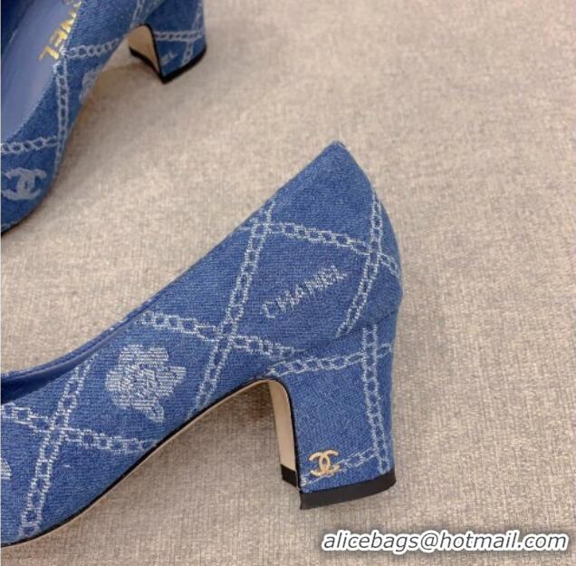 Top Grade Chanel Printed CC Denim Pumps 6.5cm Medium Blue 925012