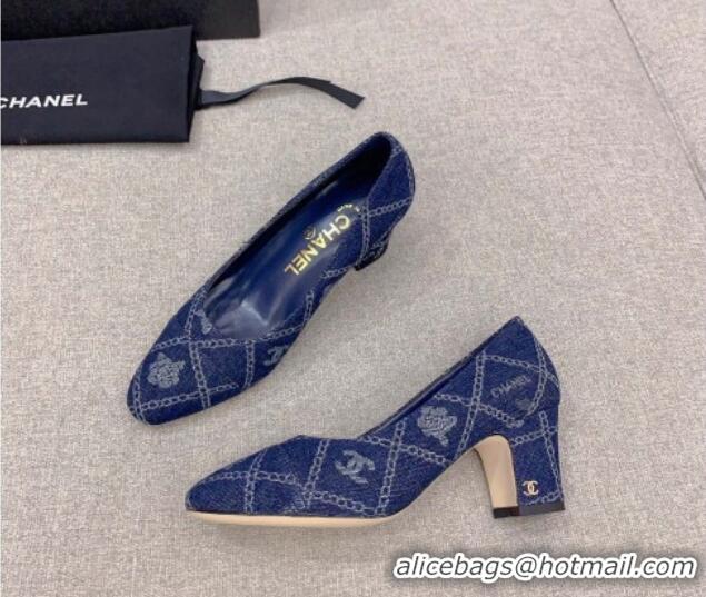 Durable Chanel Printed CC Denim Pumps 6.5cm Dark Blue 925013