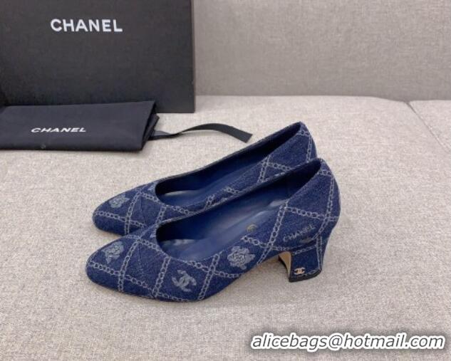 Durable Chanel Printed CC Denim Pumps 6.5cm Dark Blue 925013