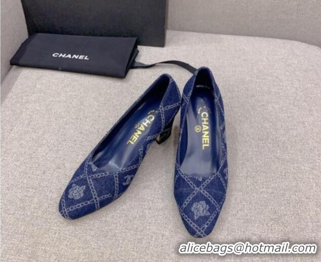 Durable Chanel Printed CC Denim Pumps 6.5cm Dark Blue 925013