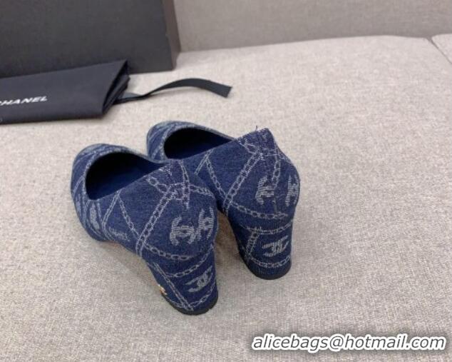 Durable Chanel Printed CC Denim Pumps 6.5cm Dark Blue 925013