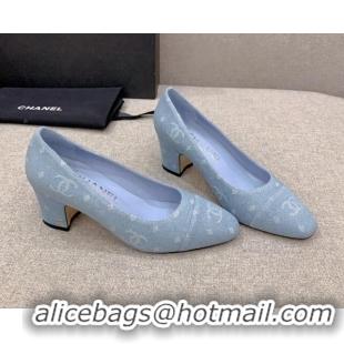 Charming Chanel Printed CC Denim Pumps 6.5cm Light Blue 925014