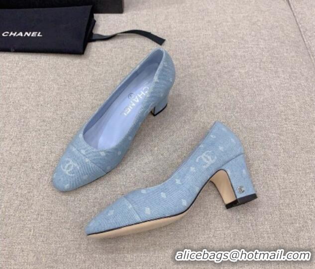 Charming Chanel Printed CC Denim Pumps 6.5cm Light Blue 925014