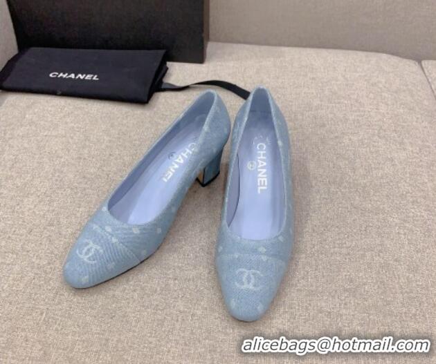 Charming Chanel Printed CC Denim Pumps 6.5cm Light Blue 925014