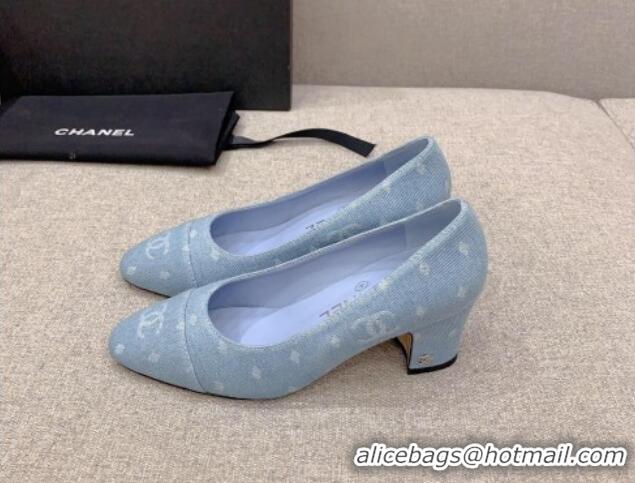 Charming Chanel Printed CC Denim Pumps 6.5cm Light Blue 925014