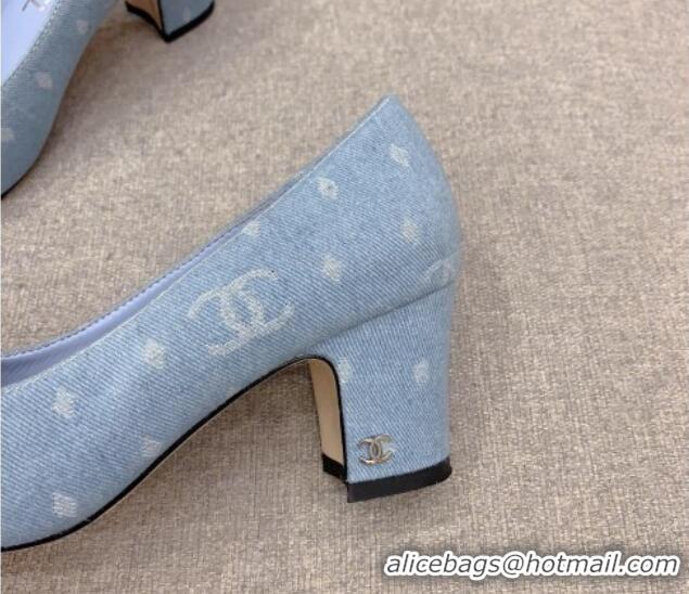 Charming Chanel Printed CC Denim Pumps 6.5cm Light Blue 925014