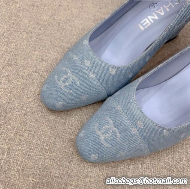 Charming Chanel Printed CC Denim Pumps 6.5cm Light Blue 925014