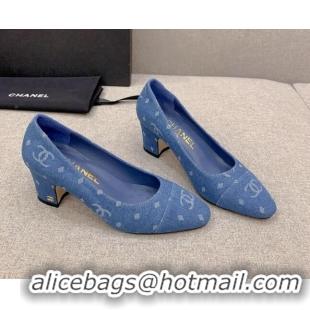 Good Looking Chanel Printed CC Denim Pumps 6.5cm Medium Blue 925015