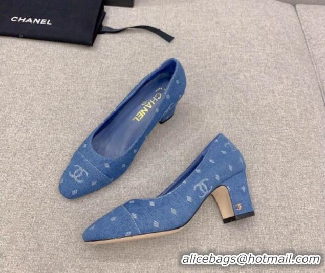 Good Looking Chanel Printed CC Denim Pumps 6.5cm Medium Blue 925015