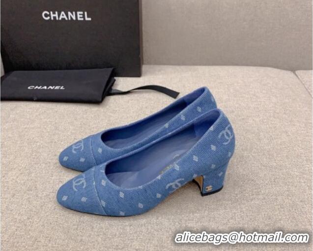 Good Looking Chanel Printed CC Denim Pumps 6.5cm Medium Blue 925015