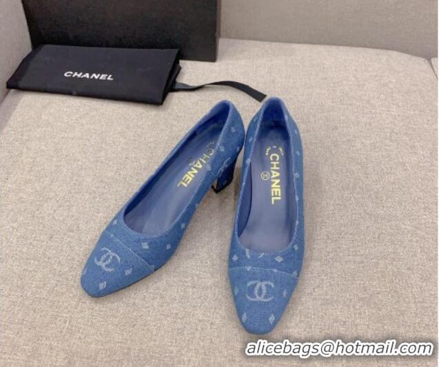 Good Looking Chanel Printed CC Denim Pumps 6.5cm Medium Blue 925015