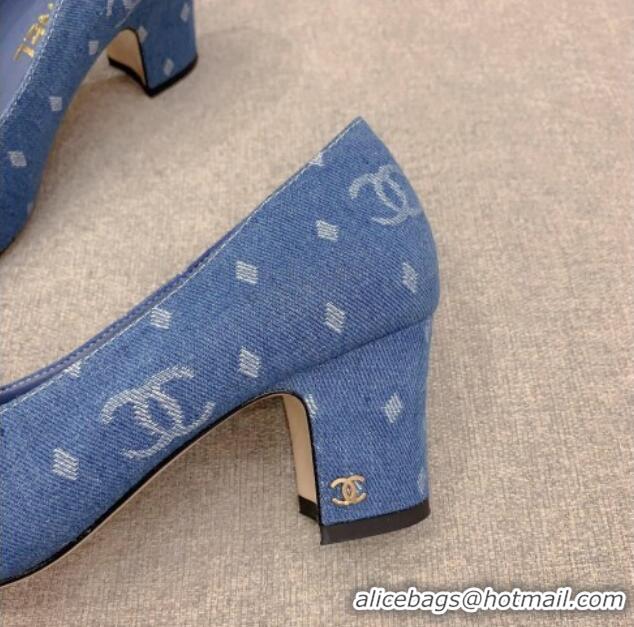 Good Looking Chanel Printed CC Denim Pumps 6.5cm Medium Blue 925015