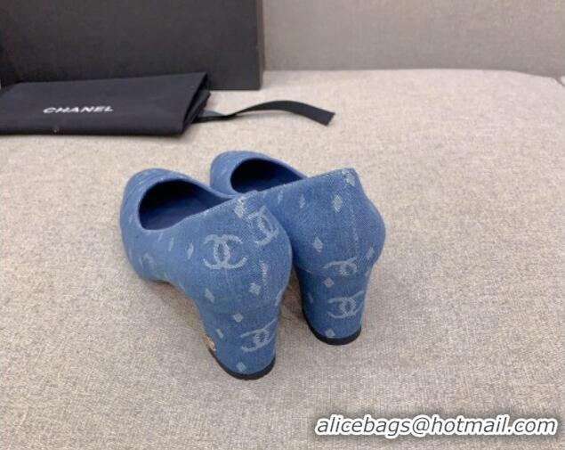 Good Looking Chanel Printed CC Denim Pumps 6.5cm Medium Blue 925015