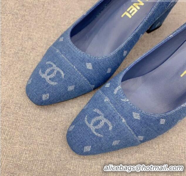 Good Looking Chanel Printed CC Denim Pumps 6.5cm Medium Blue 925015