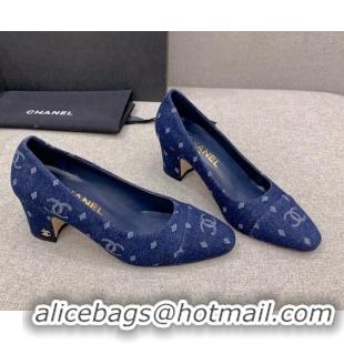 Best Product Chanel Printed CC Denim Pumps 6.5cm Dark Blue 925016