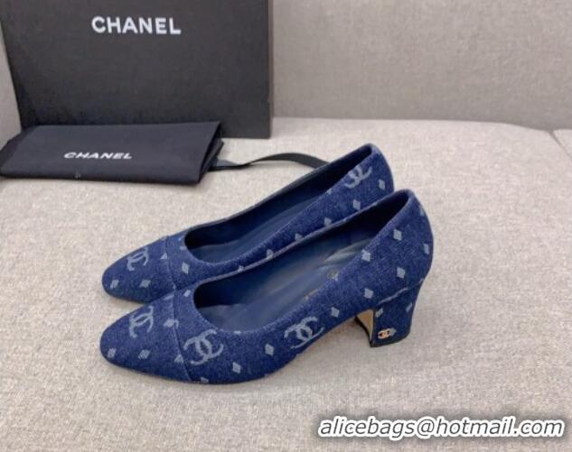 Best Product Chanel Printed CC Denim Pumps 6.5cm Dark Blue 925016