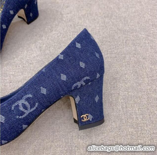 Best Product Chanel Printed CC Denim Pumps 6.5cm Dark Blue 925016