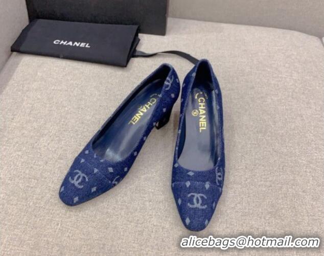 Best Product Chanel Printed CC Denim Pumps 6.5cm Dark Blue 925016