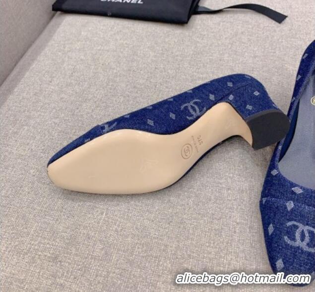 Best Product Chanel Printed CC Denim Pumps 6.5cm Dark Blue 925016