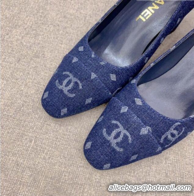 Best Product Chanel Printed CC Denim Pumps 6.5cm Dark Blue 925016