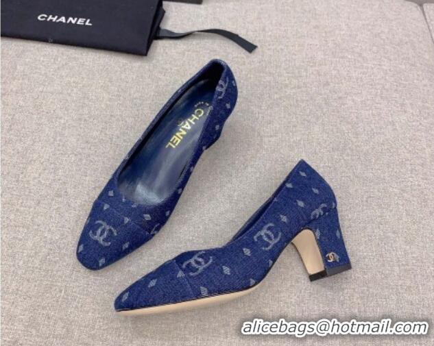 Best Product Chanel Printed CC Denim Pumps 6.5cm Dark Blue 925016