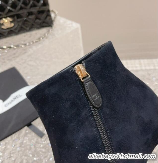 Popular Style Chanel Suede Heel Ankle Boots with Chain Black 925017