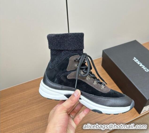 Most Popular Chanel Knit and Suede Lace-up Boots Black 925020