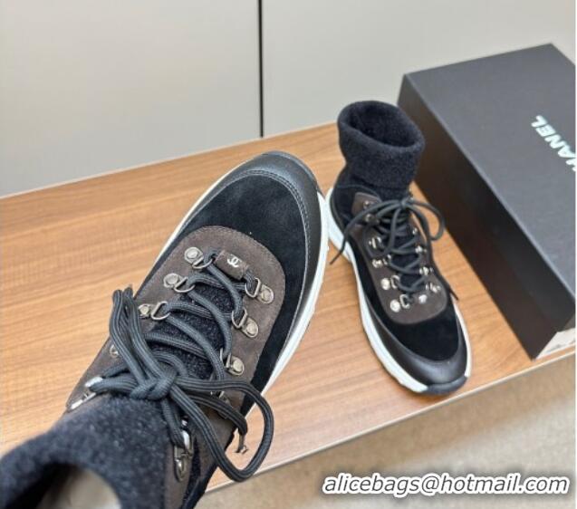 Most Popular Chanel Knit and Suede Lace-up Boots Black 925020