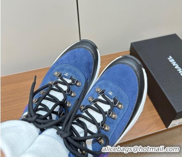 Best Quality Chanel Knit and Suede Lace-up Boots Blue 925022