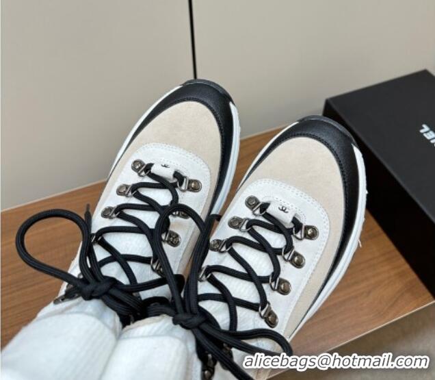 Good Product Chanel Knit and Suede Lace-up Boots White 925023