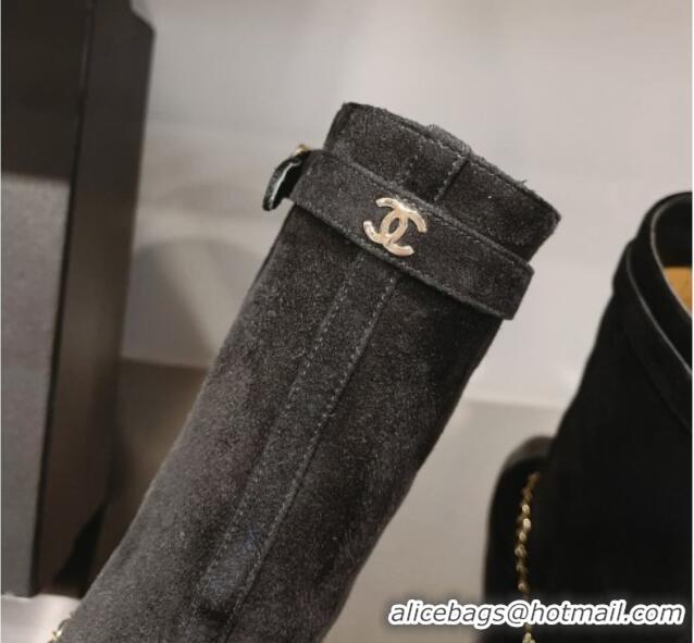 Top Quality Chanel Suede Ankle Boots 6.5cm with Chain G39345 Black 925024